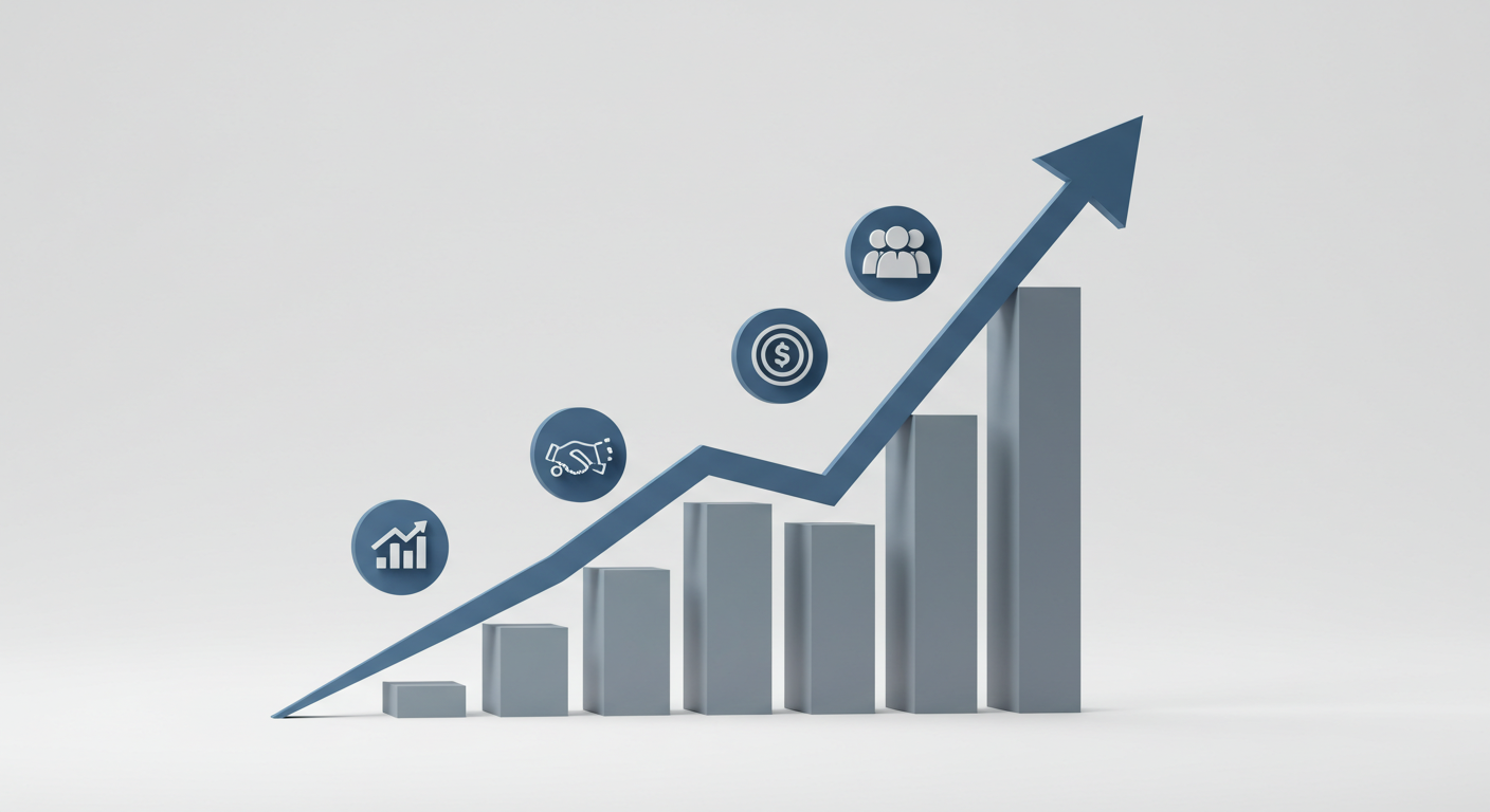 Freelance brand scaling growth chart showing increased clients and income